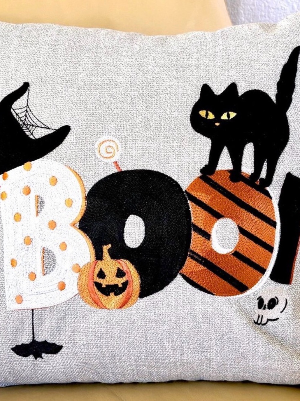 Adorable Halloween 'Boo' Cat Pillow - Black, Orange, White NEW Final Sale